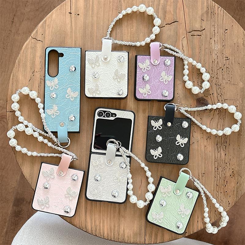 Bracelet Phone Case For Samsung Zflip7 Clamshell Folding Screen Huawei Pocket2 Rhinestone Butterfly