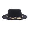 European, American and British Style Retro Fringed Pearl Chain Woolen Felt Hat Wide Brim Top Hat Flat Top Lady Hat Trendy Girl