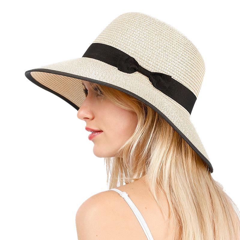 Women's Korean Style Straw Sun Hat with Bow - Casual, Versatile, and Simple Design for Summer Outings.