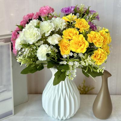 Artificial Carnation Flower with Stem 10 Head Home Office Table Centerpiece Wedding Faux Flower Branch Floral Arrangement Decoration