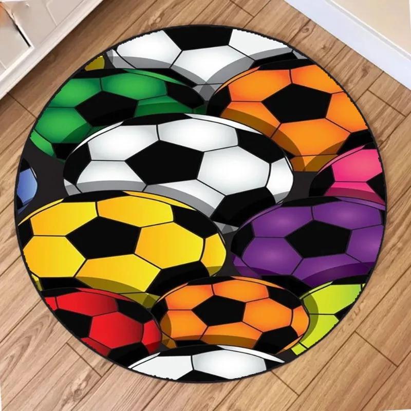 Football-Themed Round Rug Machine Washable Indoor Outdoor Mat Use Perfect for Office Bedroom Laundry Room Stain Resistant Rugs