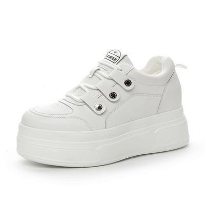 100% Genuine Leather Shoes Women Fashion Sneakers Flat Platform Brand Ladies Casual Shoes Heigh Increasing 9cm Black White D213