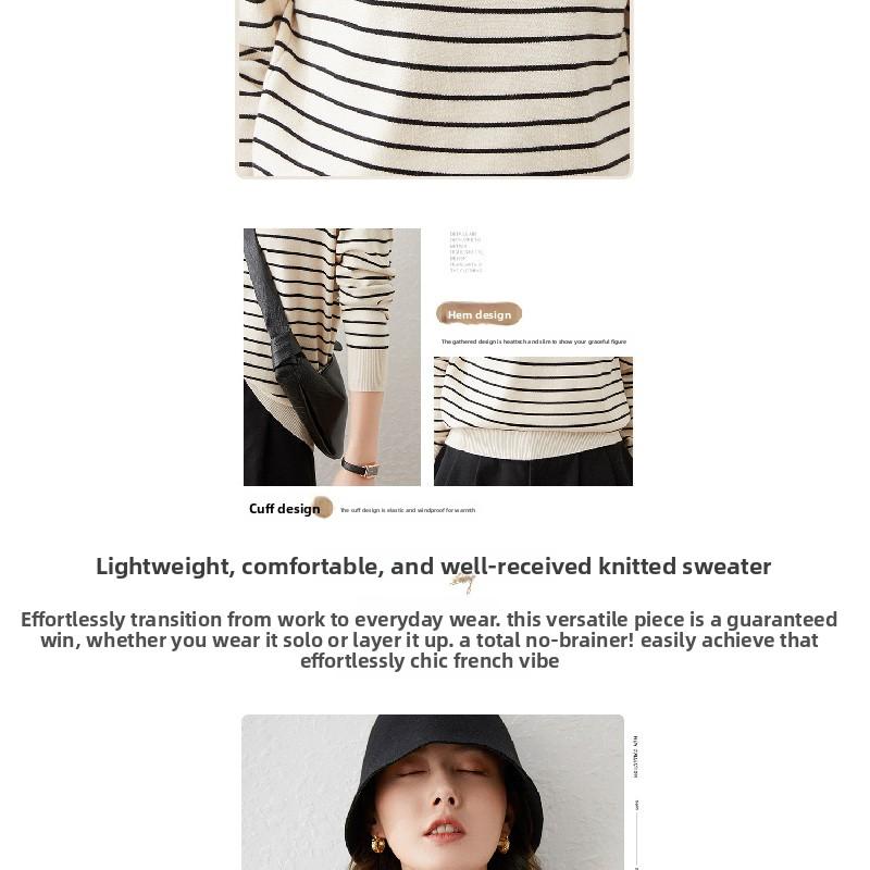Striped long-sleeve knit top for women, 2026 spring and autumn new style, short Korean version, loose casual inner sweater