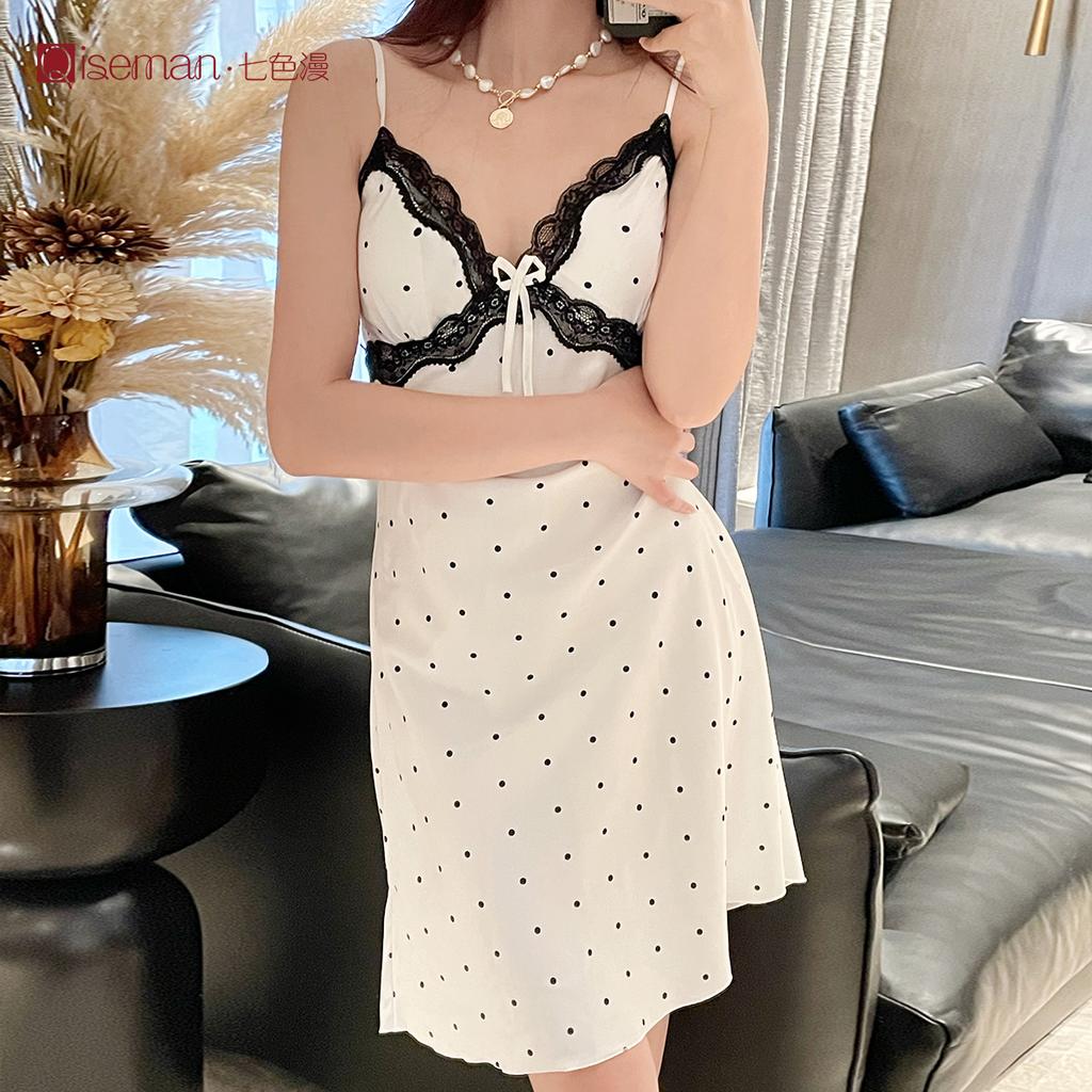 Sexy camisole nightdress for women, summer with padded minimalist pajamas, pure and alluring style ice silk nightgown, loungewear for women