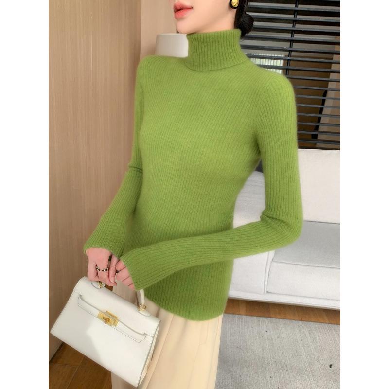 Women's Slim-Fit High-Neck Cashmere Sweater, Solid Color Knit for Layering, 2025 Autumn/Winter Arrival, Flattering Tight-Fit Design.
