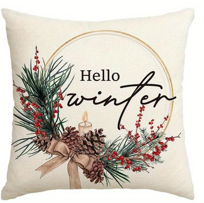 Home Decor Christmas & Winter Themed Pillow Covers Pattern Cushion Cover Suitable for Sofa Bedroom Car Pillow Cover