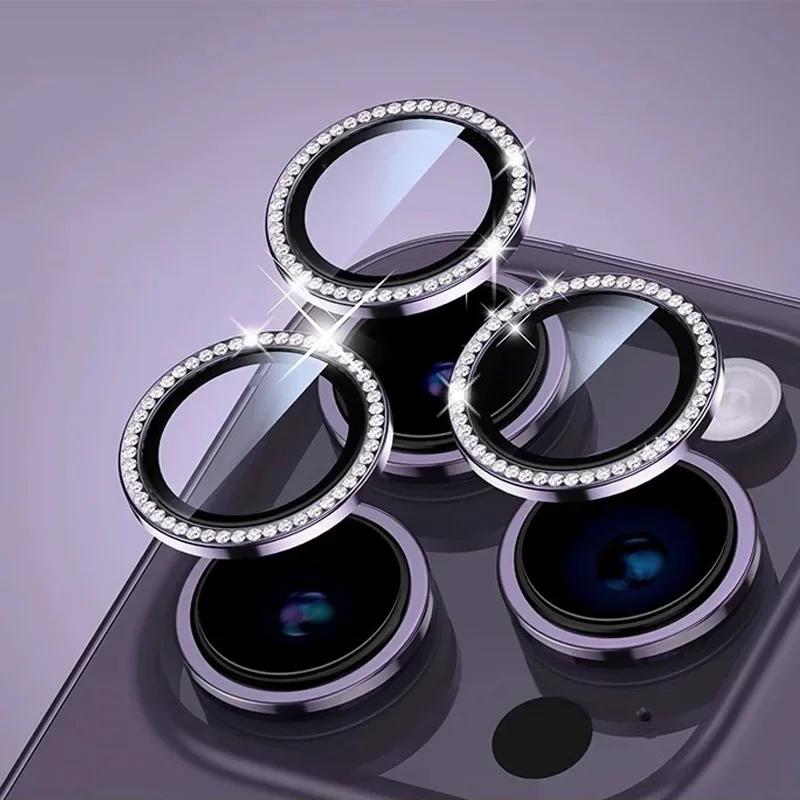 Sparkly Rhinestone Camera Lens Protector Case For iPhone 17 16 15 14 13 12 11 Pro Max 15 16 Plus 16E Screen Protector Film