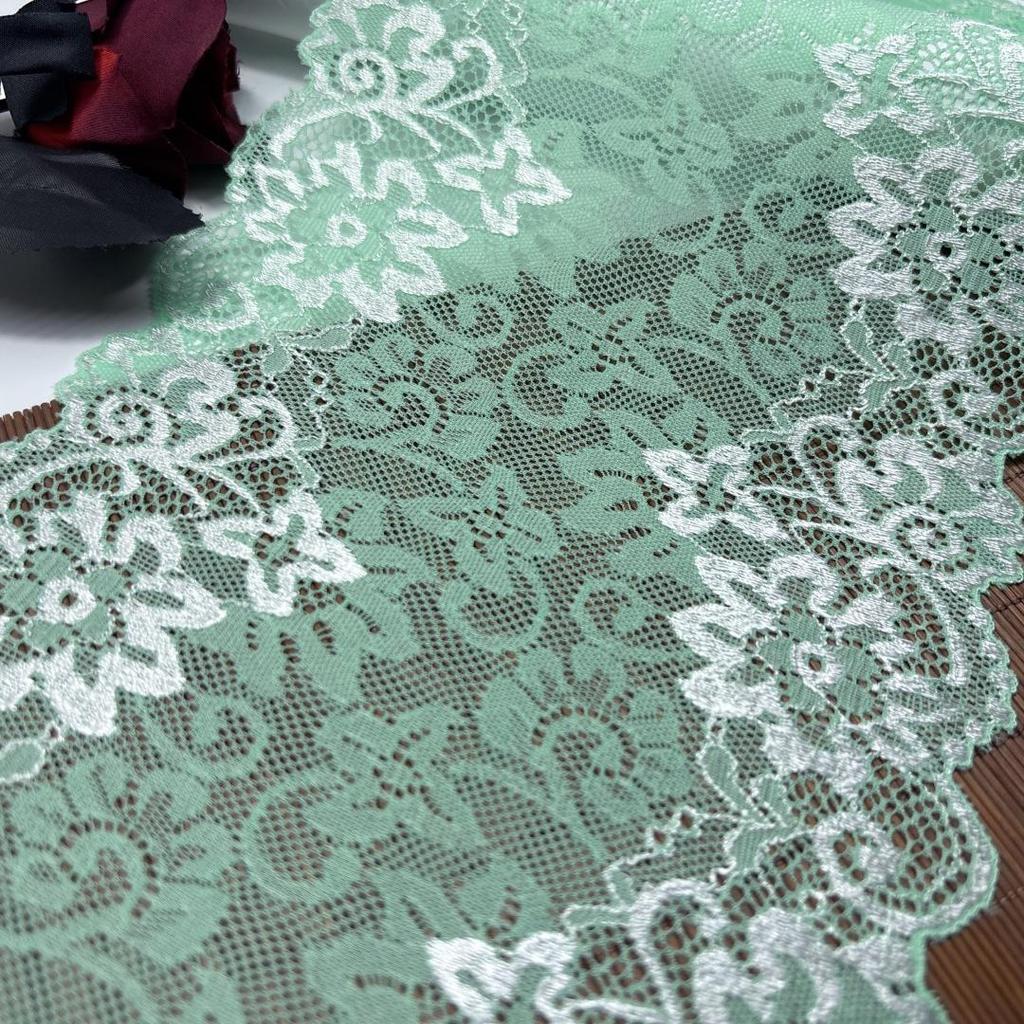 17.5cm Wide Elastic Lace, Light Cyan Stretch Mesh Lace Trim for Lingerie, Bra, Underwear, Dress, Garment, Crafting & Sewing