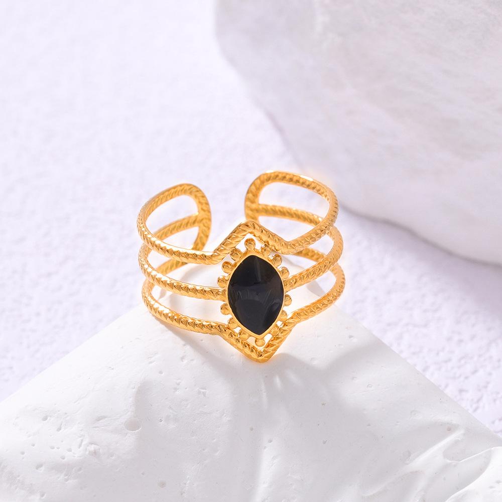 18K Gold Plated Geometric Enamel Open Ring - European & American Style, Versatile Irregular Design for Women