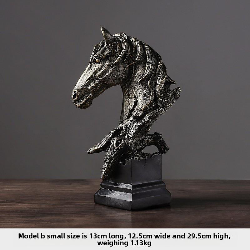 European Retro Horse Head Statue Success Symbol for Living Room Office TV Cabinet Home Decor Craft Artwork Gift for Business