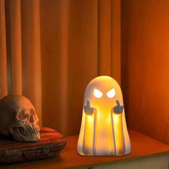 Figurka Ducha na Halloween Żywica Straszna Statua Ducha z Palcem Mały Biały Duch Ozdoby Stołowe do Dekoracji Wnętrz Domu Biura Biurka