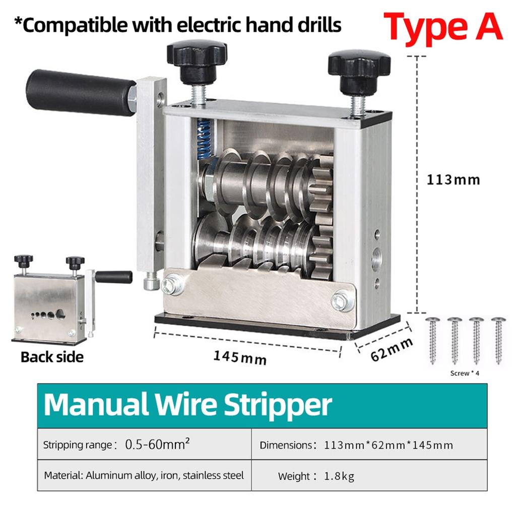 Double Drive Wire Stripping Machine 0.5-70mm² Cable Peeler Hand Cranked Wire Stripper Wire Peeling Tool for Copper Aluminum Wire