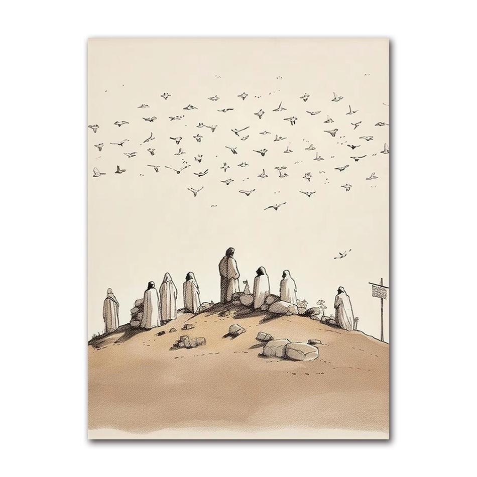 Sheep Kids Back Shadow Poster Print Canvas Printing Wall Art Picture for Living Room Nursery De Watercolor Christianity Jesus