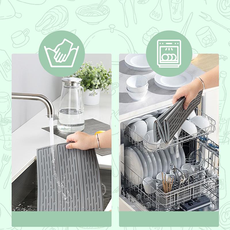 Silikon Abtropfmatte für Küchentheke, Zusammenklappbare Große Abtropfmatte, Trockenmatte, Rutschfeste Silikon Spülbeckenmatte