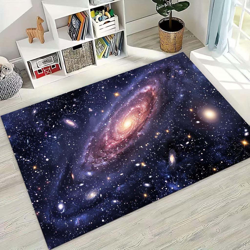Dreamy Galaxy Universe Space Stars Black Hole Earth Rug for Bedroom Living Room Sofa Home Doormat Decor,Kid Non-slip Floor Mat