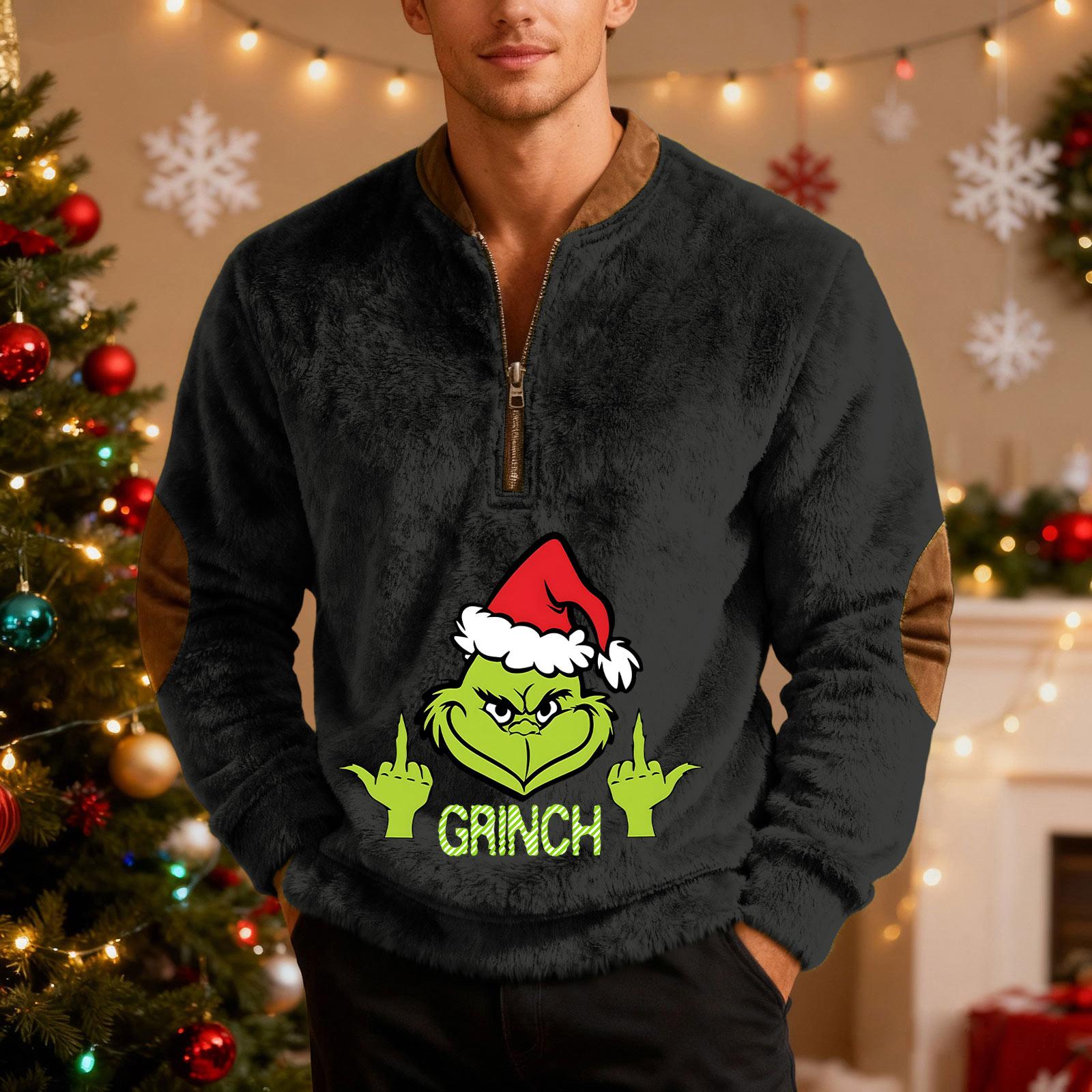 

Мужской рождественский свитер на молнии, винтажный вязаный графический свитшот, рождественский пуловер со стойкой M