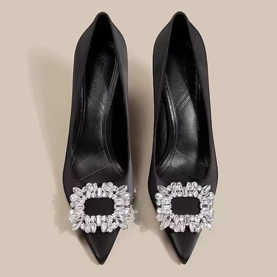 

Nude celebrity patent leather temperament commuter shoes new French rhinestone square buckle versatile high heels women 35