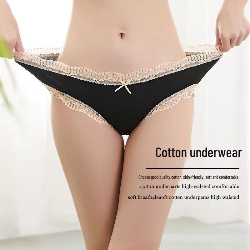 Japanese Style Women's Mid-Rise Combed Cotton Panties - Breathable, Sexy Lace Trim, Cotton Crotch, Triangle Design for Teens.