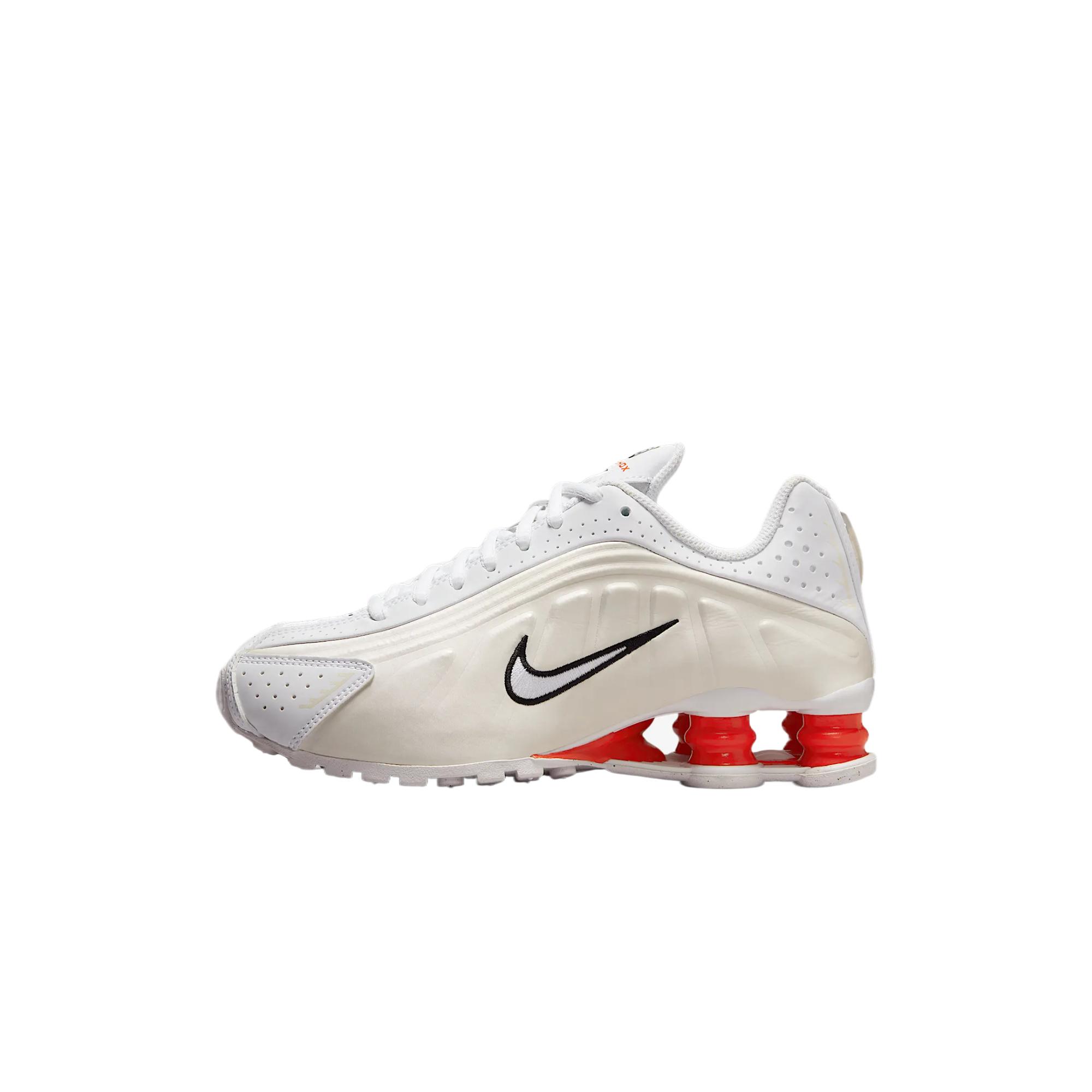 Nike Shox R4 Big Kids  Lifestyle Sneakers White Phantom Picante Red CW2626-102 37.5