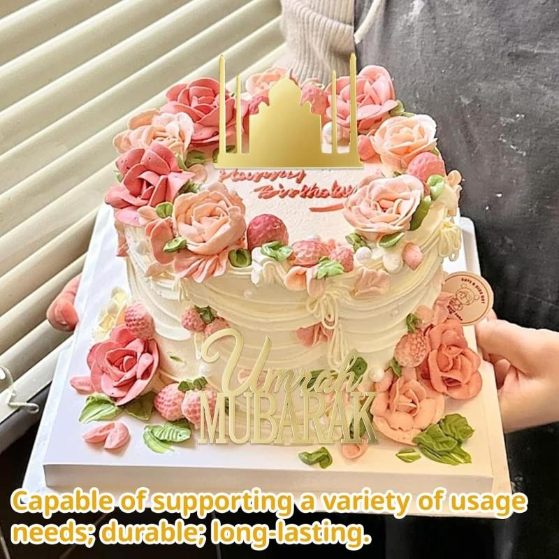 3pcs Umrah Mubarak Cake Topper Cupcake and Cake Decorations for Eid Ramadan