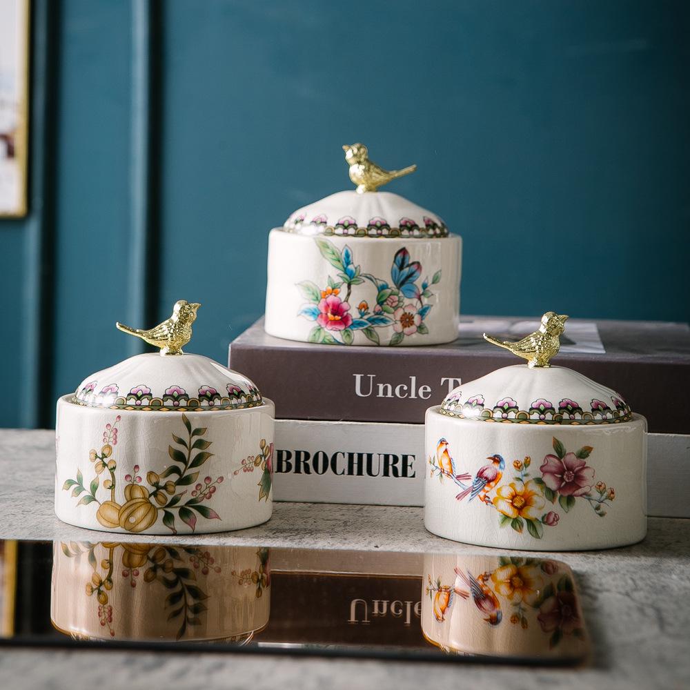 Retro Ceramic Bird Jewelry Box - Necklace & Ring Storage, European Home Decor