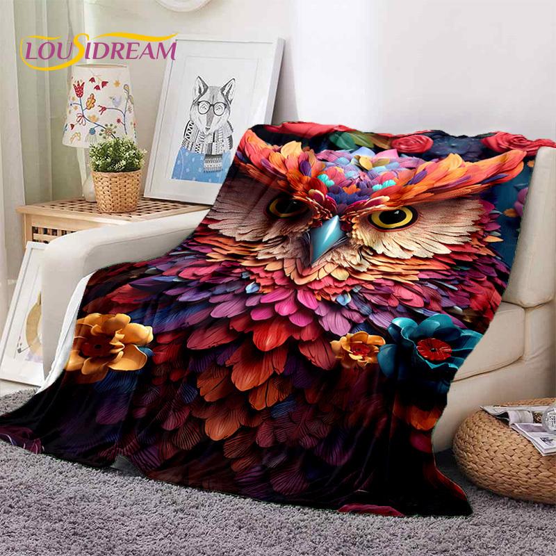 3D Cute Owl Eagle Birds Cartoon HD Soft Flannel Blankets,Throw Blanket Comfortable Blanket for Picnic Beds Home Bedroom Kid Gift