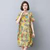 Summer 2025 Retro Print Cotton Linen Dress - Loose Fit for Middle-Aged and Elderly Women