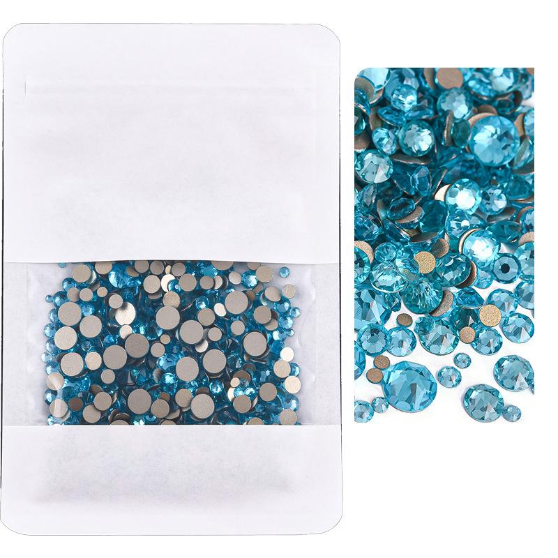 Mixed Size Manicure Gold Bottom Flat Bottom Drill, Glass Eight Large And Eight Small Nail Drill, Jewelry Mixed Size Super Flash Rhinestone