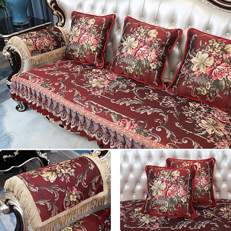 Embroidery Jacquard Sofa Cover Retro Classic Cushion Luxury Fabric Combination Sofa Cover Anti-slip Slipcover Living Room Decor