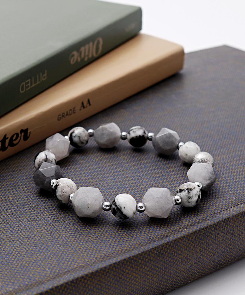 Polalita Gray Cut & Marble Stone Mix Bracelet (Plt-Br-098_Gr)