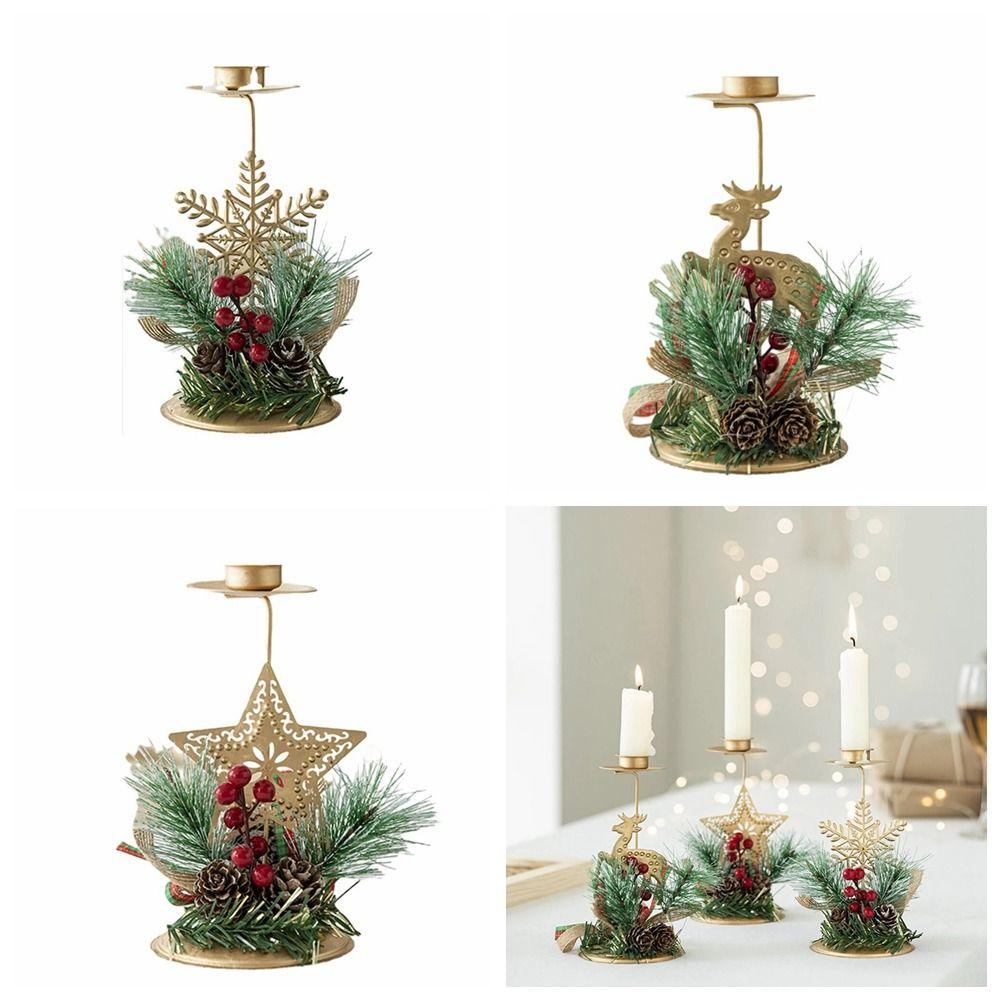 Snowflake Christmas Iron Candlestick Pentagram Elk Pentagram Candle Holder Iron Snowflake Candle Ornaments Christmas Dining