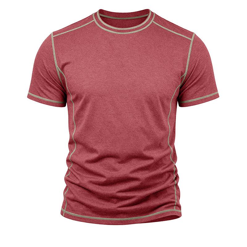 Men's Summer Short Sleeve T-Shirt Round Neck Patchwork Retro American Style Casual Tops