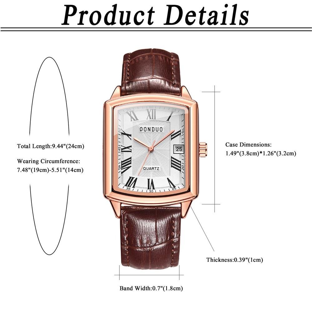 Aroncent Men's Square Waterproof Wristwatch Roman Analog Leather Belt Antique Simple Stylish