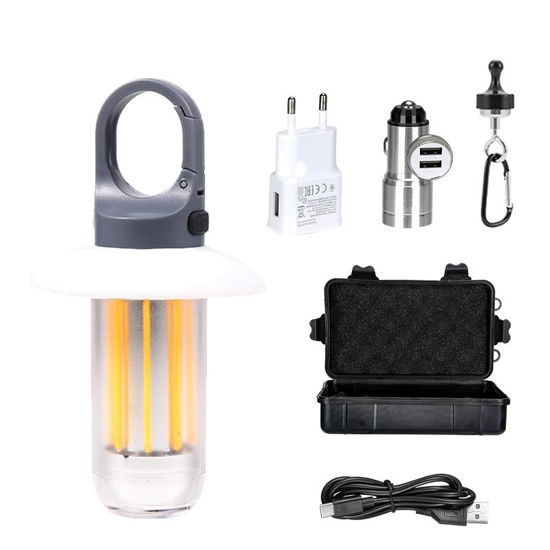 Powerful LED Flashlight USB Rechargeable 8 Tungsten Filament Camping Lantern Outdoor Portable Hook Tent Lamp Handheld Flashlight