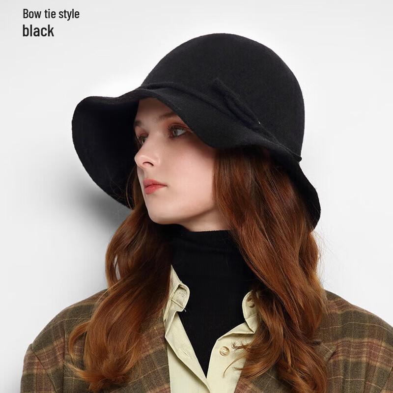 Cameng Women's Bowknot Wide-Brim Wool Felt Hat