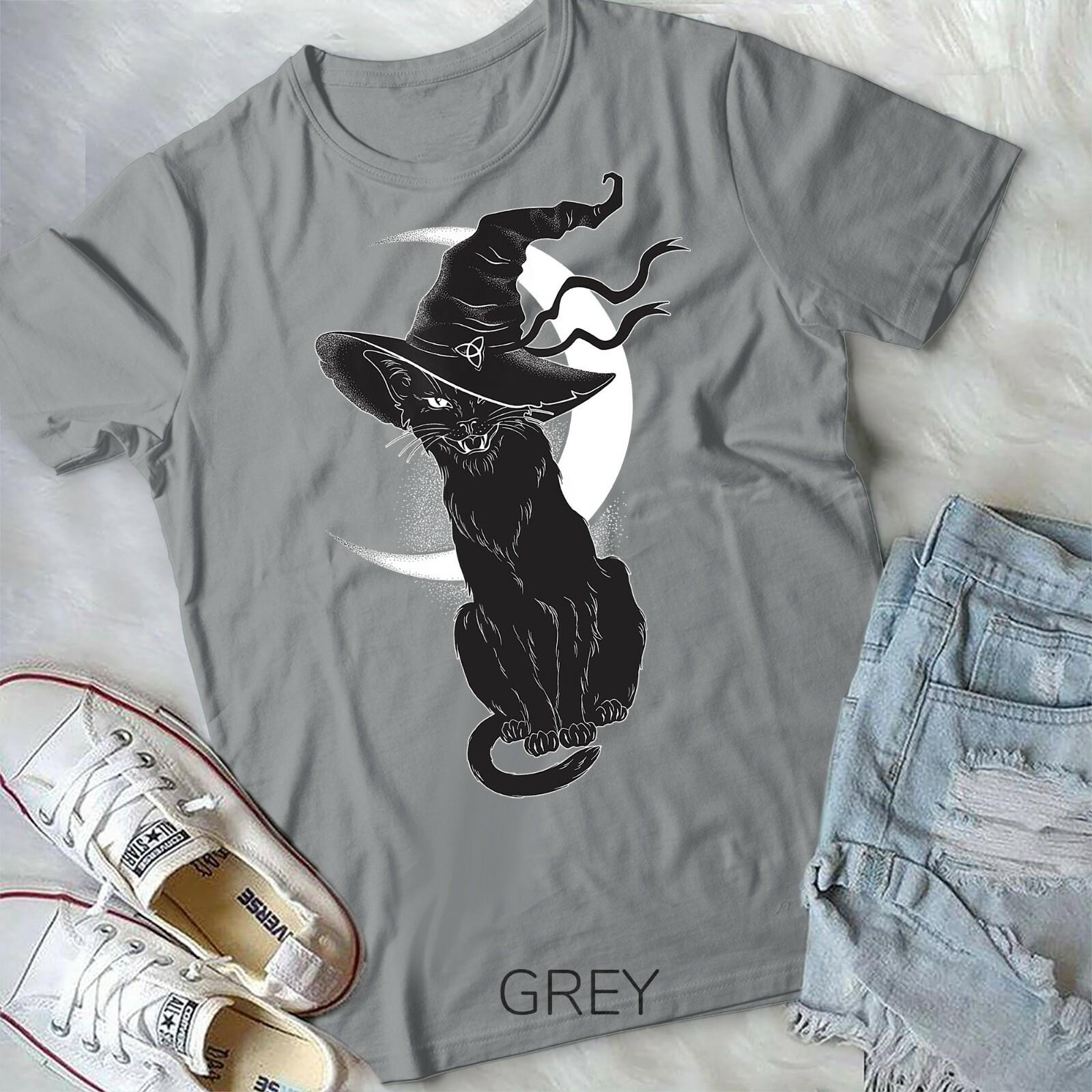Vintage Scary Halloween Black Cat Costume Witch Hat Moon Unisex Form T-shirt L