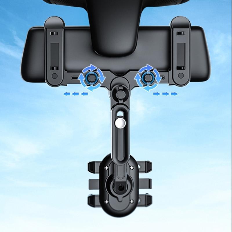 Rear View Glass Phone Holder,Rotatable and Retractable, Universals Mount, Cellphone Car Mount for 4''-7'' Device