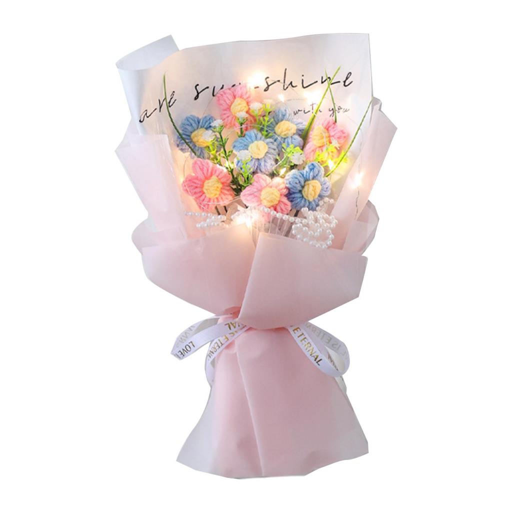 Crochet Flower Bouquet with Light Knitted Artificial Flowers for Teacher’S Day Wedding Valentine’S Day Festival Anniversary