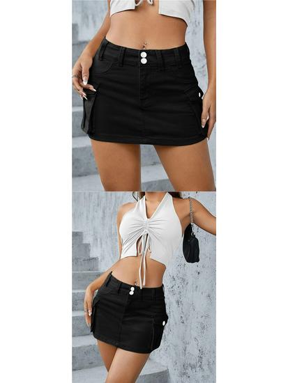 European & American Street Style Low-Waist Slim Fit Solid Color Autumn Skirt for Women