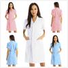 Solid Color Lab Coat Uniform Dress for Women Adults S-XXL - Short Sleeve with Lapel Collar and Button Front Hospital Scrub