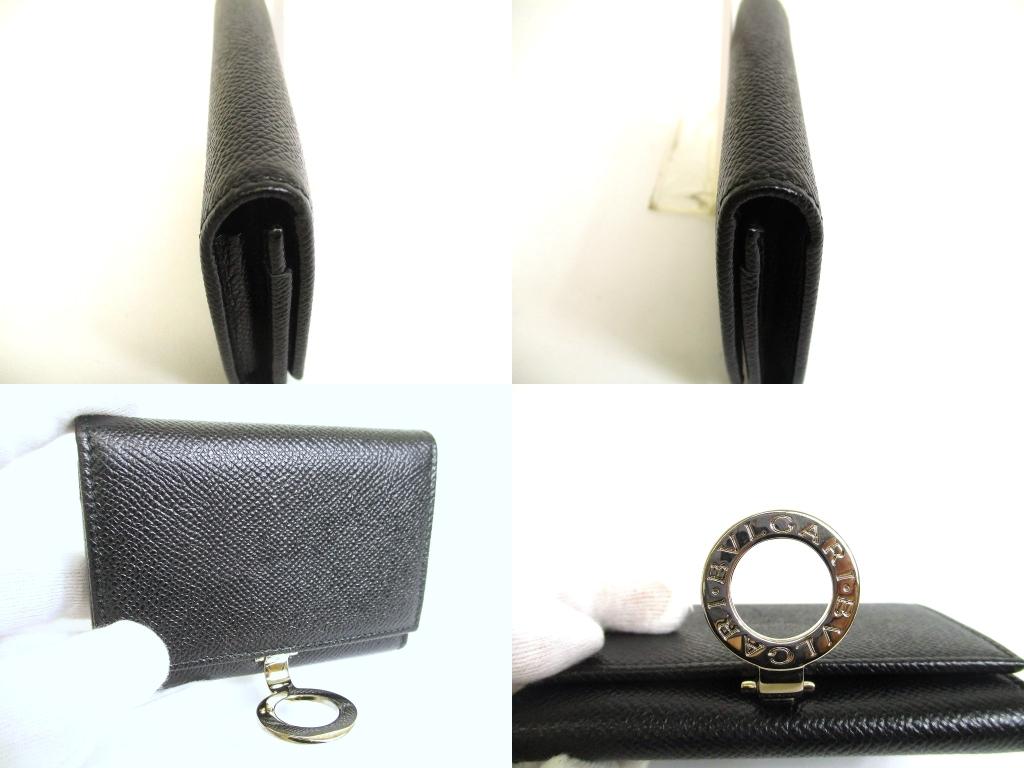 Authentic BVLGARI Logo Clip Black Leather Business Card Case Card Holder #b061  Seller refurbished