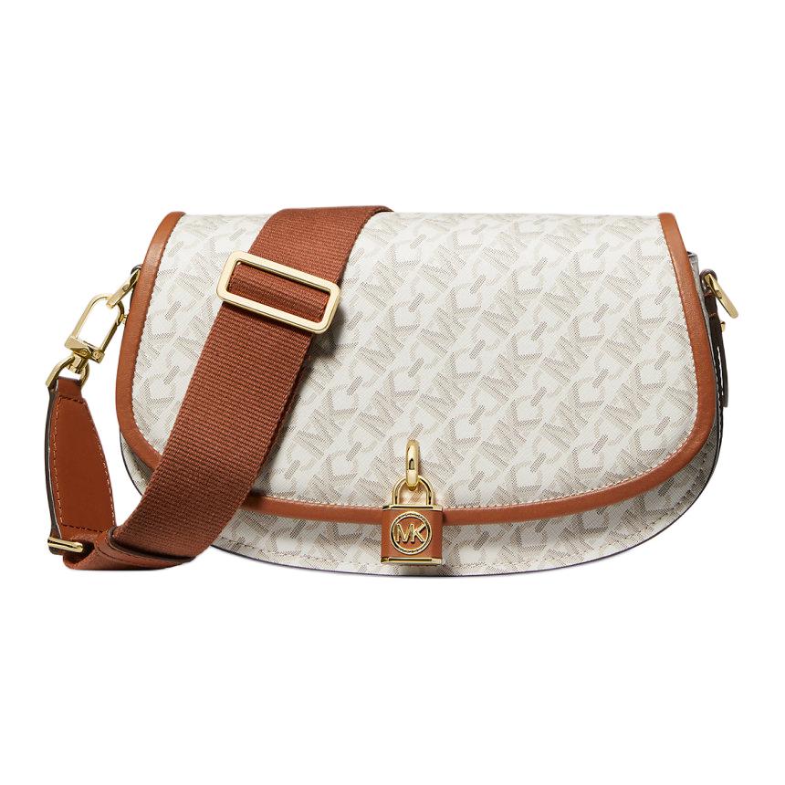 

Michael Kors MK Mila Logo Buckle Closure Coated Canvas Crossbody Shoulder Bag Medium Women Bags Cream Acorn-Brown 30H3GIMM8B-VANILLA/LUGG Shopping Bag Set(Basic Set+Shopping Bag)