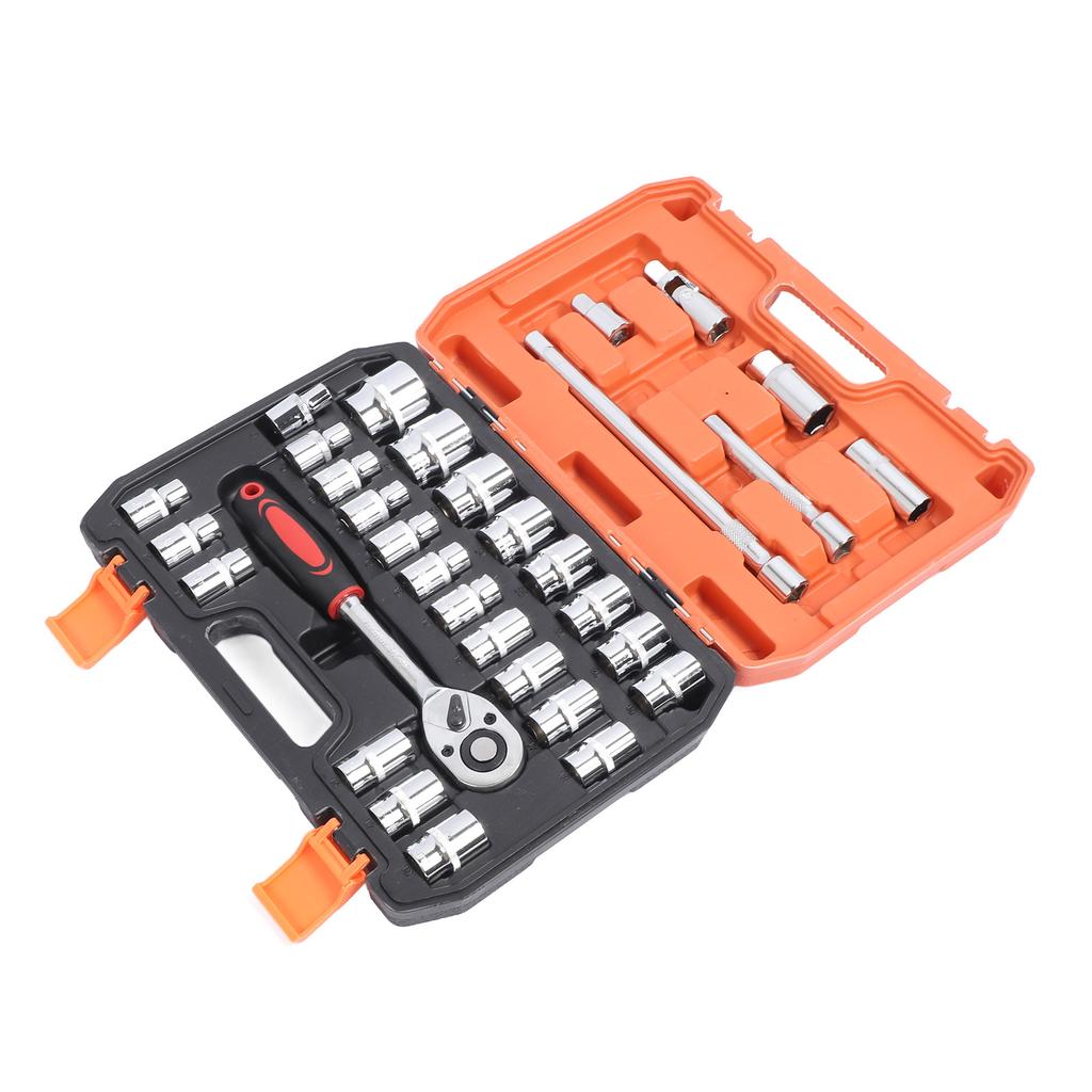 32 Pieces Set 1 2 Inch Drive Sockets Metric 6 Point 12 Point Socket CrV Ratchet Wrench Extension Bar Tool Kit
