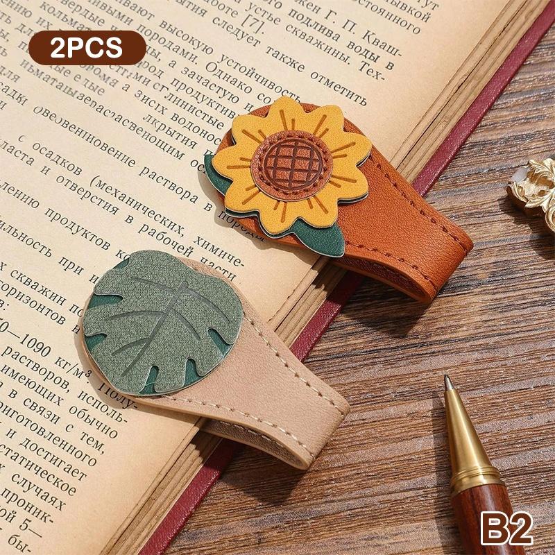 1/2 Stück Vintage Rose Kaffee Doppelseitige Magnetische Lesezeichen-Clips Für Männer Frauen Retro PU-Leder Magnetische Lesezeichen Lesezeichen
