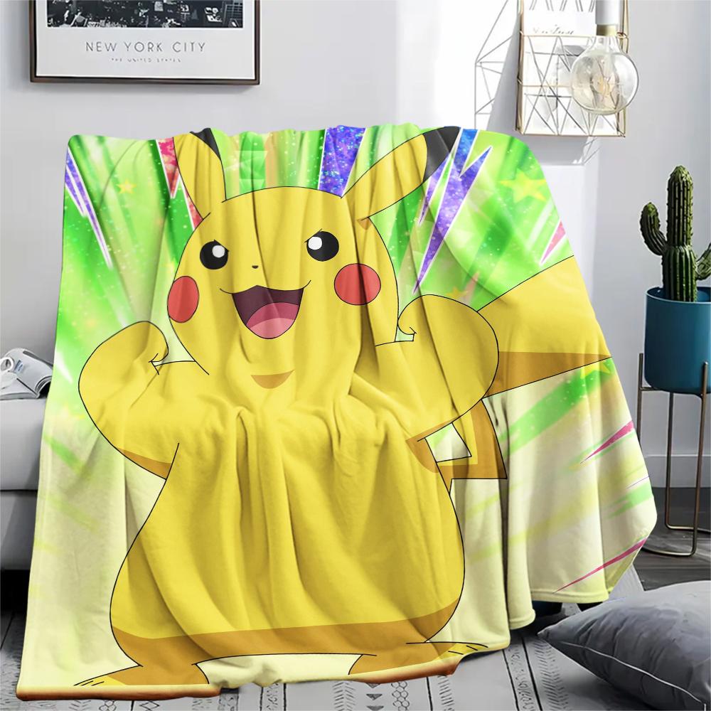 Cartoon Pikachu pattern Flannel Blanket, High quality Comfortable for All Seasons, Home Decor, Warmth and Comfort, Perfect for Gifts.