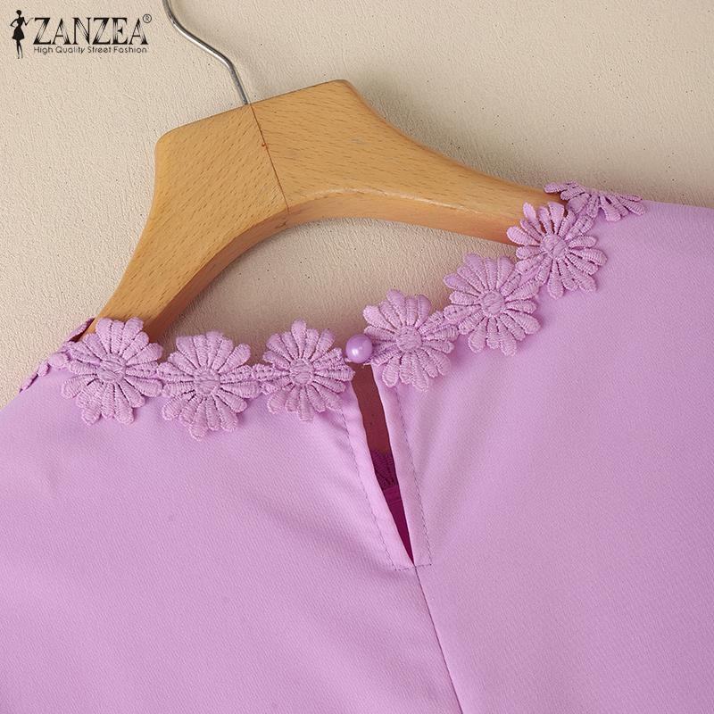 ZANZEA Women Casual Lace Crochet Splice 3/4 Sleeve Loose Blouse
