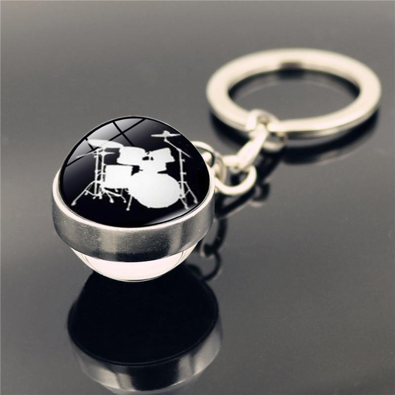 Elegant Drum Pattern Keychain With Dual Glass Ball Pendant Perfect Music Enthusiast Gift