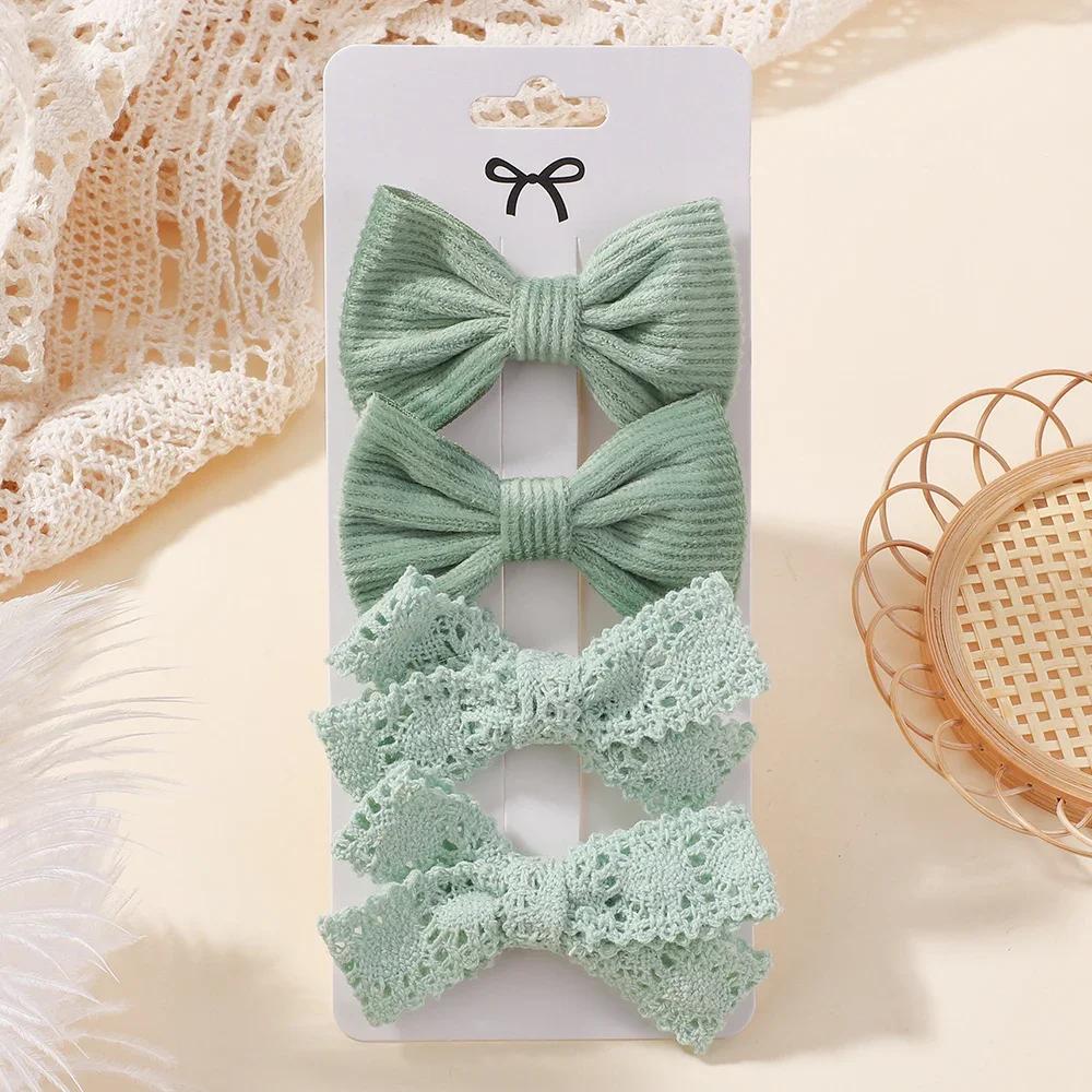 4PCS/Set Solid Color Lace Hair Bows Clips for Girls Lovely Handmade Bowknot Barrettes Hairpins Headwear Kids Hair Accessories