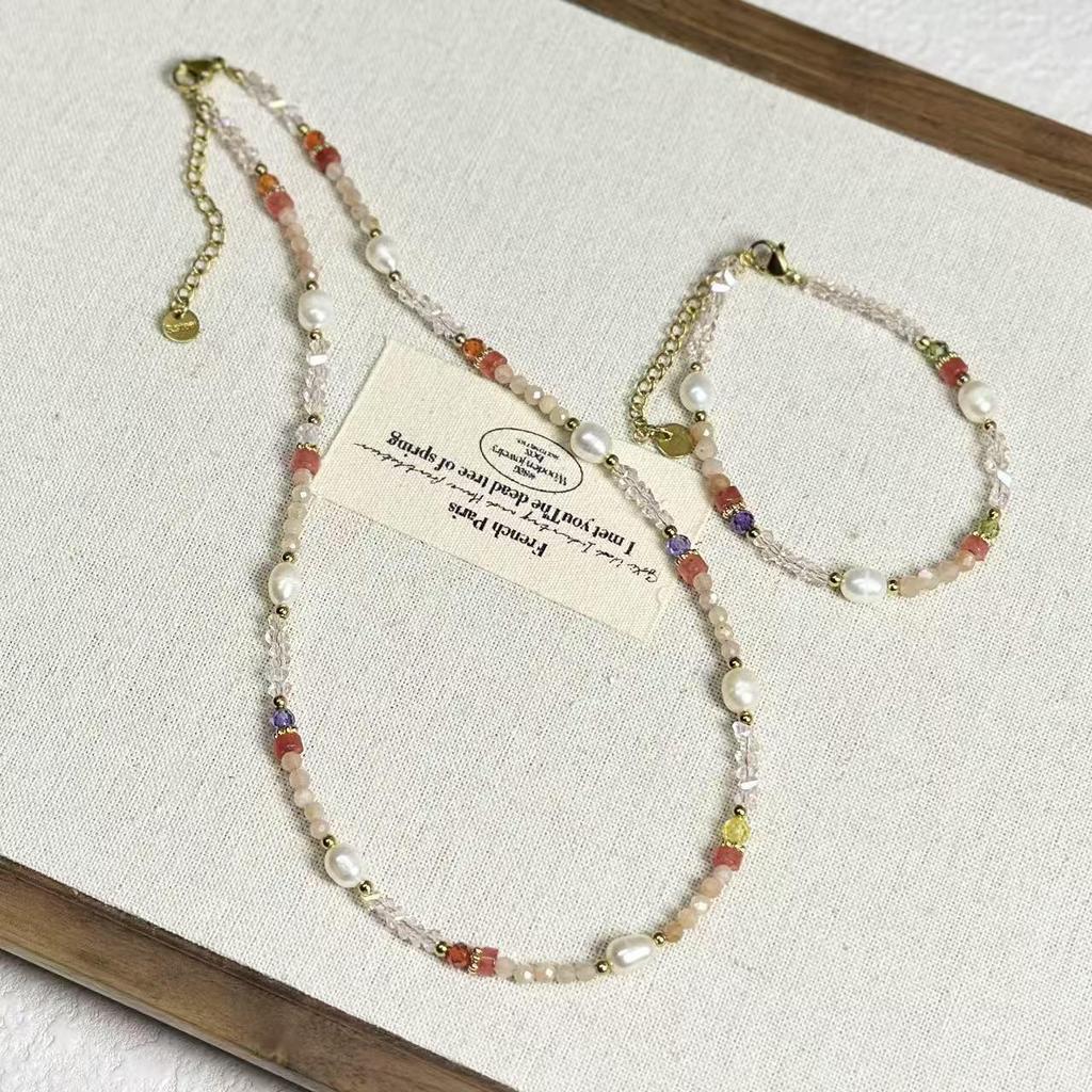 Retro Natural Stone & Freshwater Pearl Necklace - High-End Clavicle Chain for Women