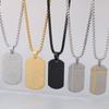 Punk Stainless Steel Square Pendant Necklace for Men Simple Stone Pattern Dog Tag Accessories Personalized Trendy Jewelry